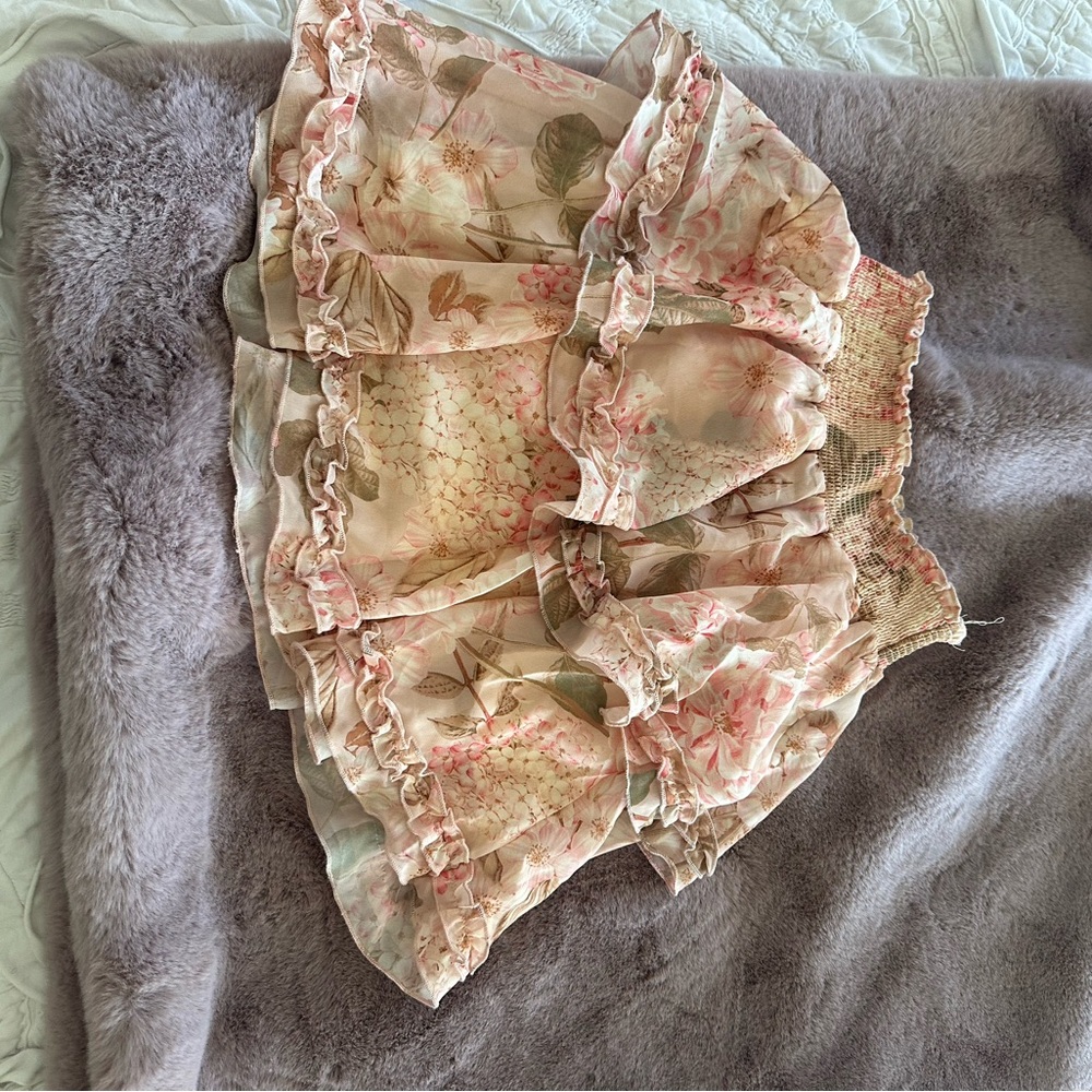 Show Me Your MuMu Floral Ruffle Skirt - Pink and Cream